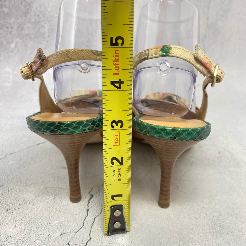 ❤️Beverly Feldman Silk Fabric and Snakeskin Leather Slingback Heels. Size 8 1/2 - Picture 8 of 13